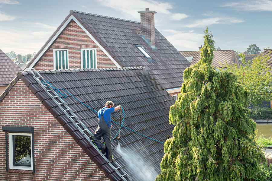 worker spraying the roof